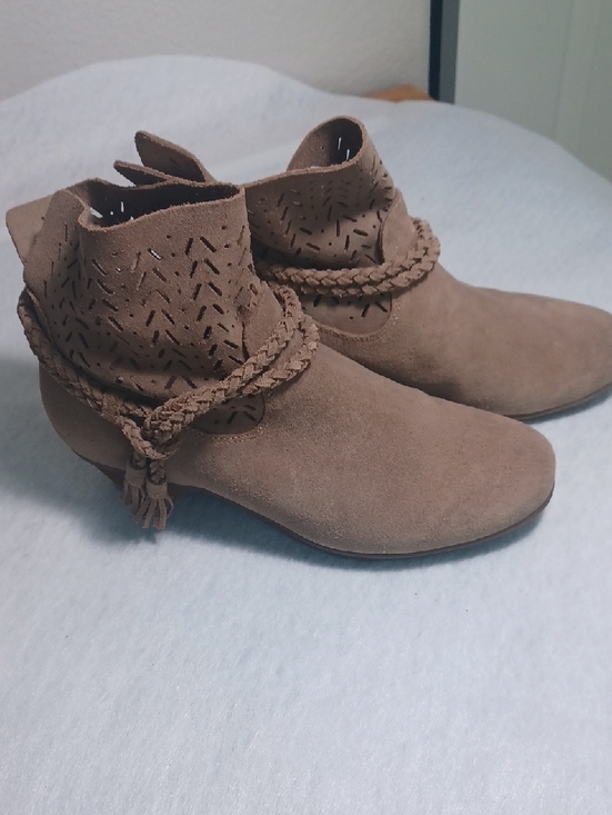 Abeo Shoes - Abeo Taupe Suede Braided Cuff Ankle Booties